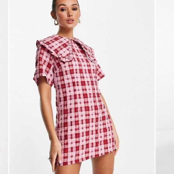 Ghospell Pink Checkered Mini Dress sz Medium NWT - Picture 1 of 11